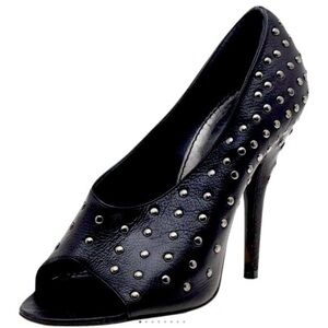 Givenchy Kidskin Leather Studded Stiletto Pumps Black Size 39.5 Open Toe